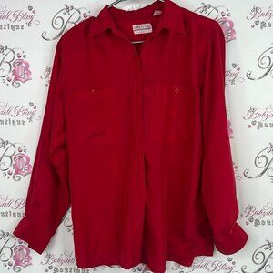 Variations silk button up top long sleeve collar vintage Red Button-Up Shirt